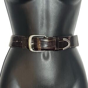 CEINTURES GENUINE ALLIGATOR BELT 28 BROWN SILVER HARDWARE CLASSIC PREPPY VGUC